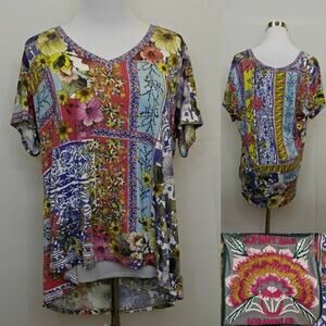 Johnny Was Floral Top Women's L Short Sleeve Bamboo Stretch Fabric #J5288